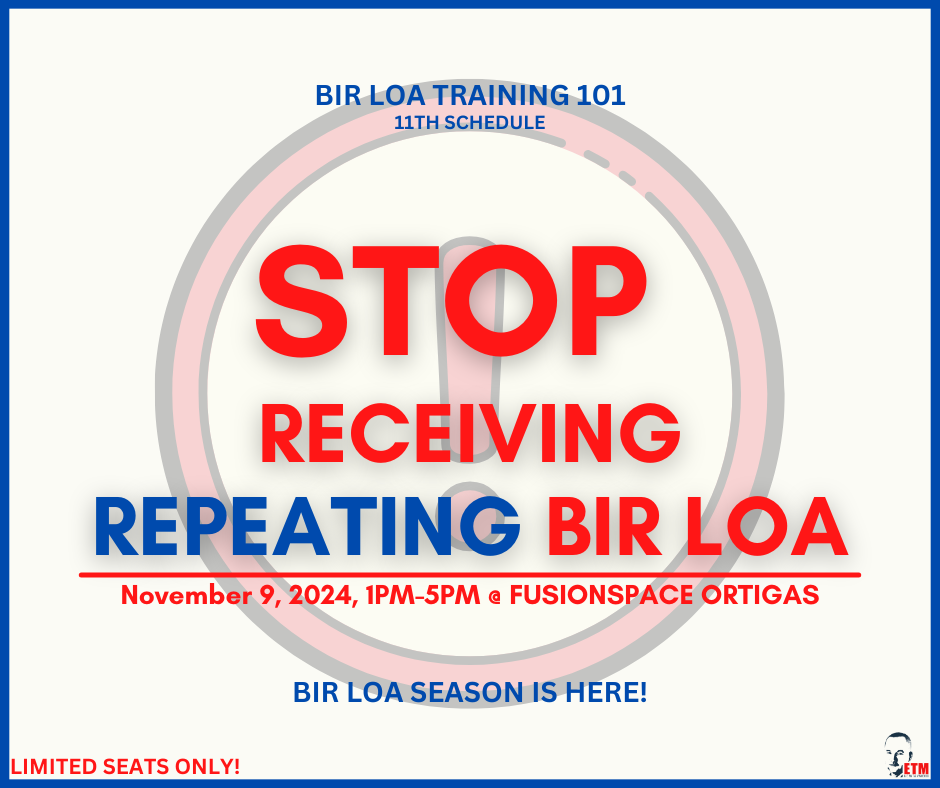 Stop Receiving Repeating BIR LOA November 9, 2024 (11th Schedule)